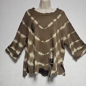 Umgee women’s SZ S Jumper Distressed Destroyed‎ Grunge Dark Fairy Tie Dye Brown